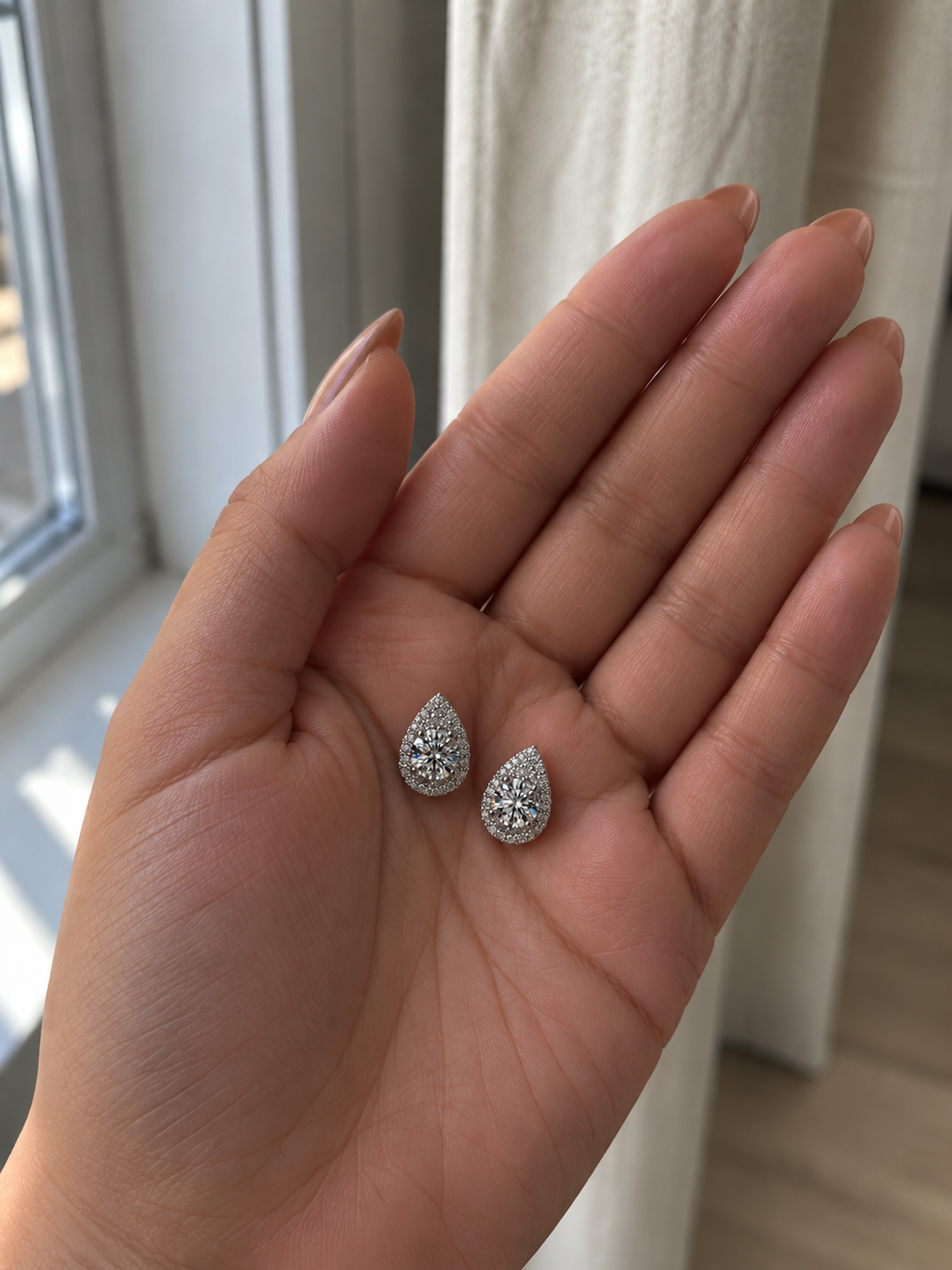 Teardrop Pavé Halo Stud Earrings