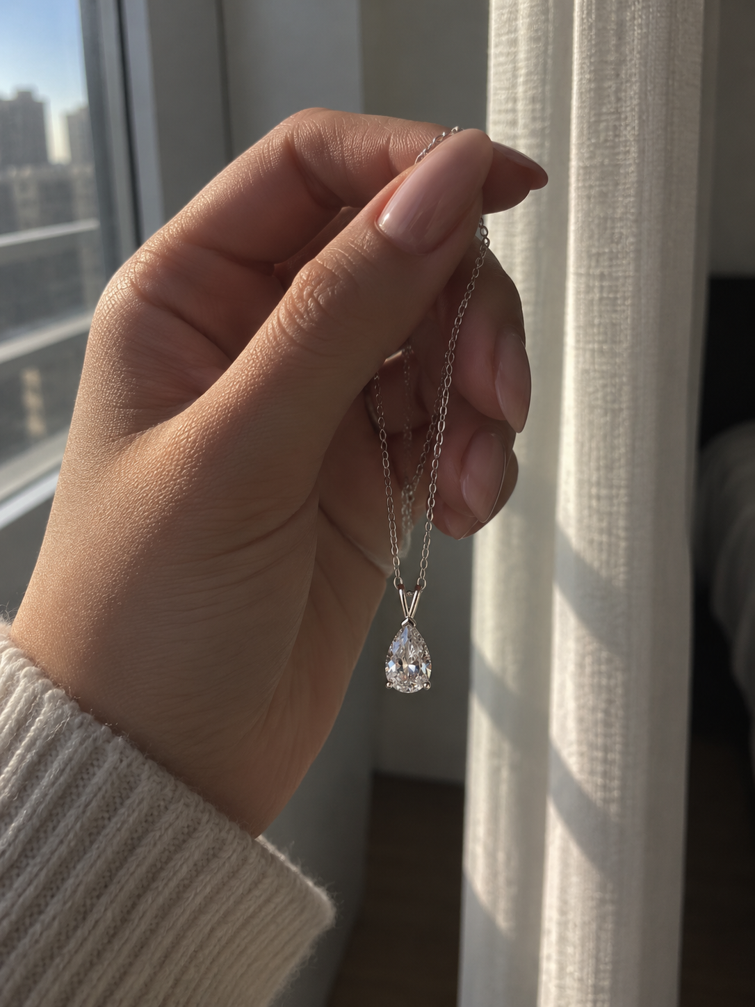 Pear Cut Moissanite Pendant Necklace