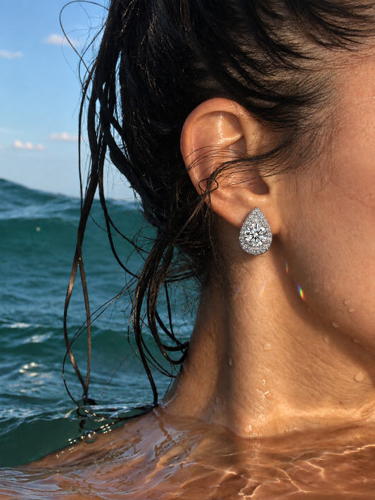 Teardrop Pavé Halo Stud Earrings