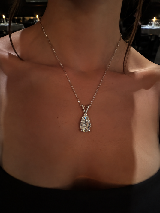 Pear Cut Moissanite Pendant Necklace