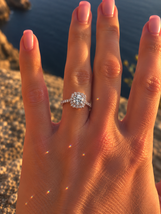 Silver Cushion Halo Ring