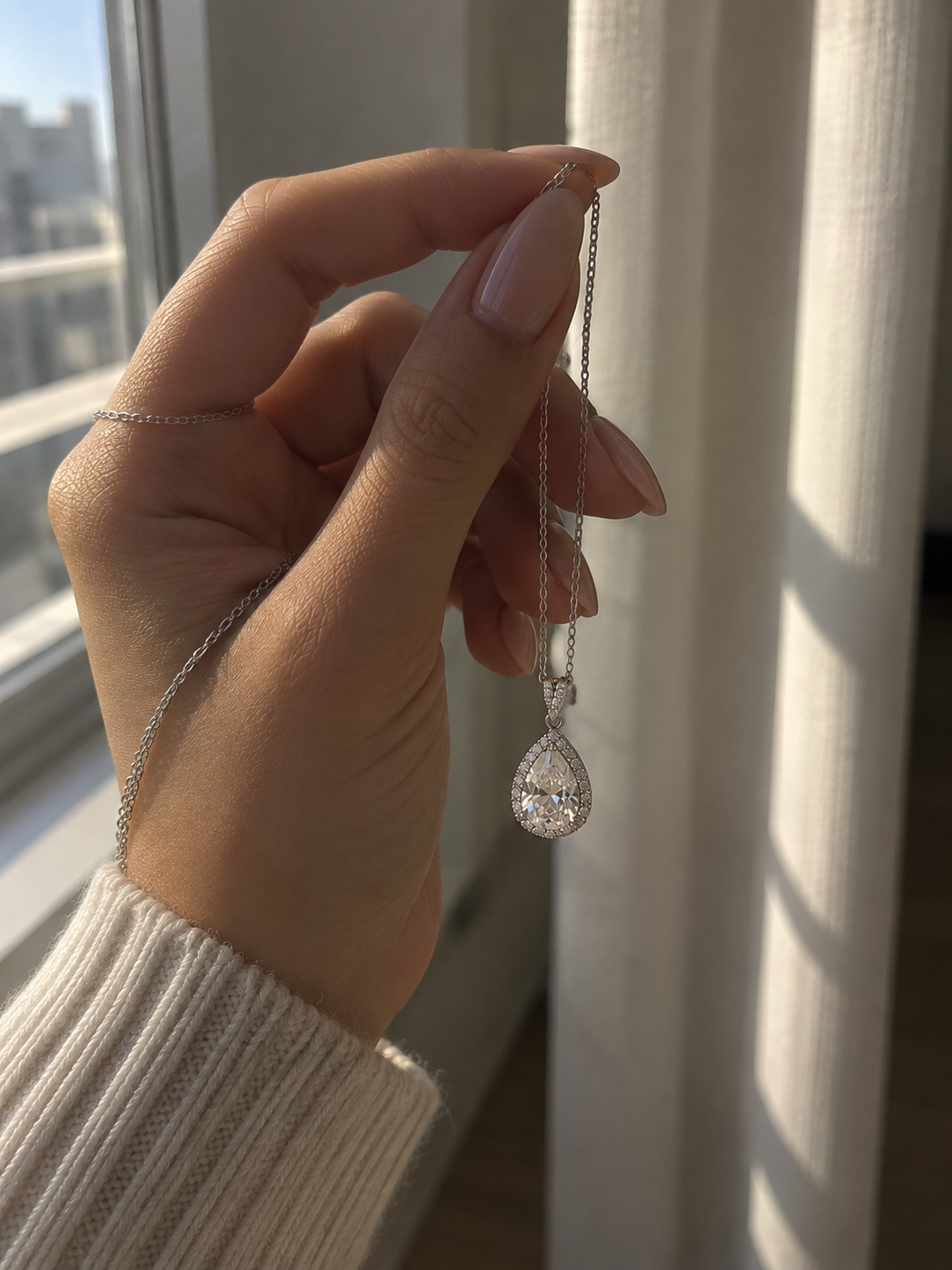 Pear Drop Solitaire Necklace