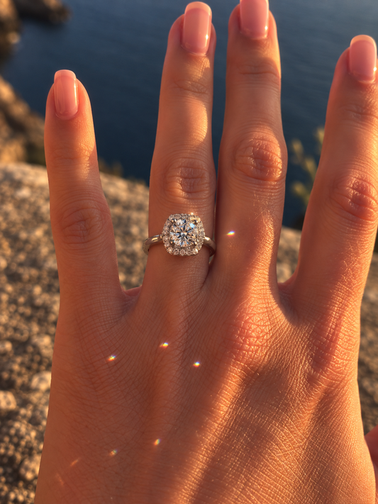 Square Cushion Halo Ring